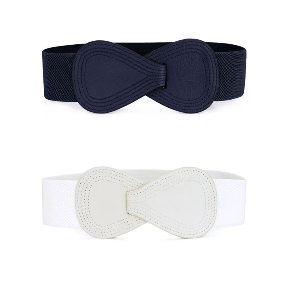 2Pcs Plus Size Stretchy Waist Belt 8-shaped Faux Leather Elastic Dress Belts